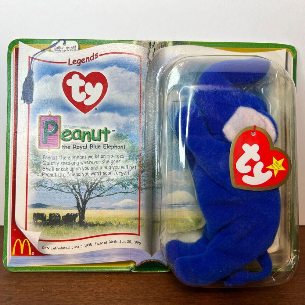 Vintage McDonalds Ty Beanie Babies Mini Legends Peanut the Royal Blue Elephant